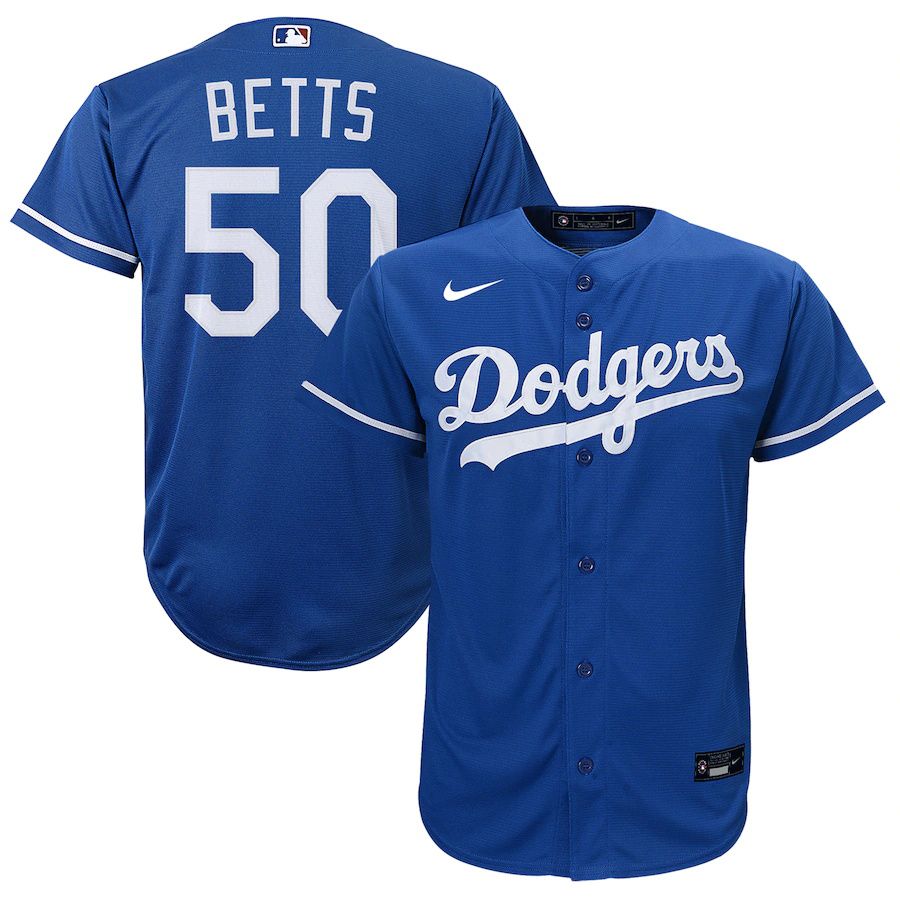 Youth Los Angeles Dodgers 50 Mookie Betts Nike Royal Alternate Replica Player MLB Jerseys